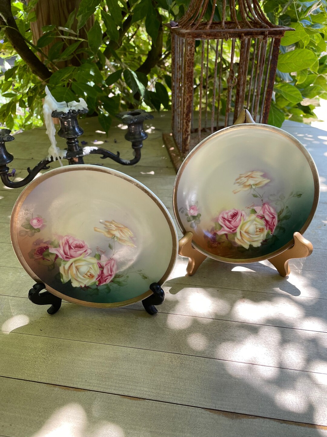 2 Hand Painted Fine China Plates/rose Décor/signed Hoitz/6 Inch Etsy