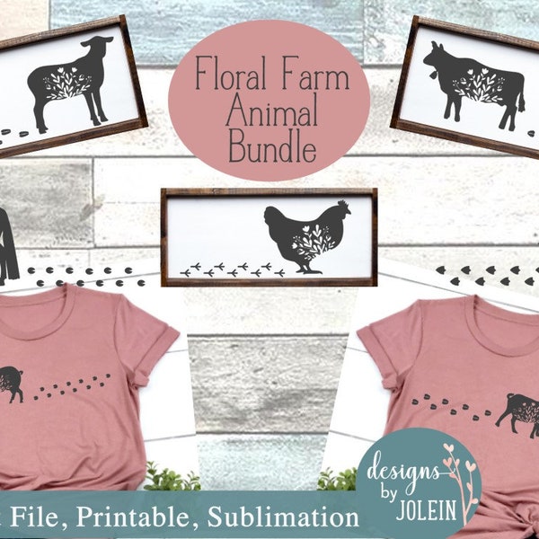 Walking Floral Farm Animals, Farmhouse SVG, png, eps, jpeg, dxf, sublimation, craft file, Cricut File, Clipart, Silhouette File, Farmhouse