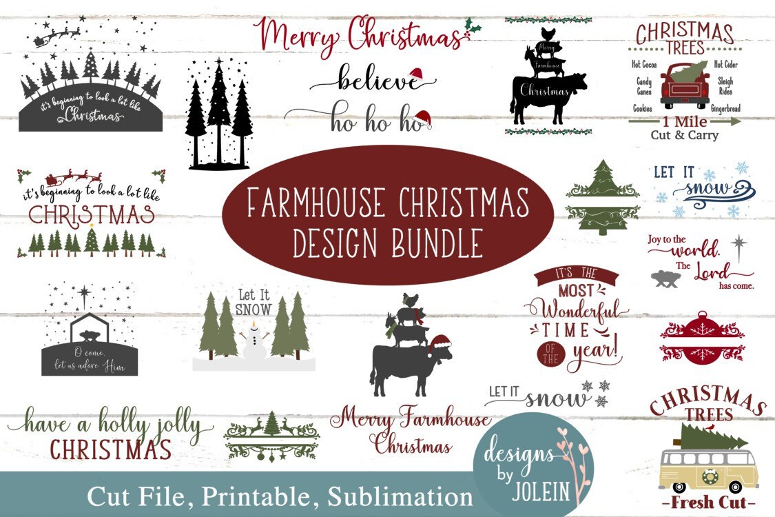 Farmhouse Christmas Bundle of Designs SVG, png, eps, jpeg, dxf, subli…