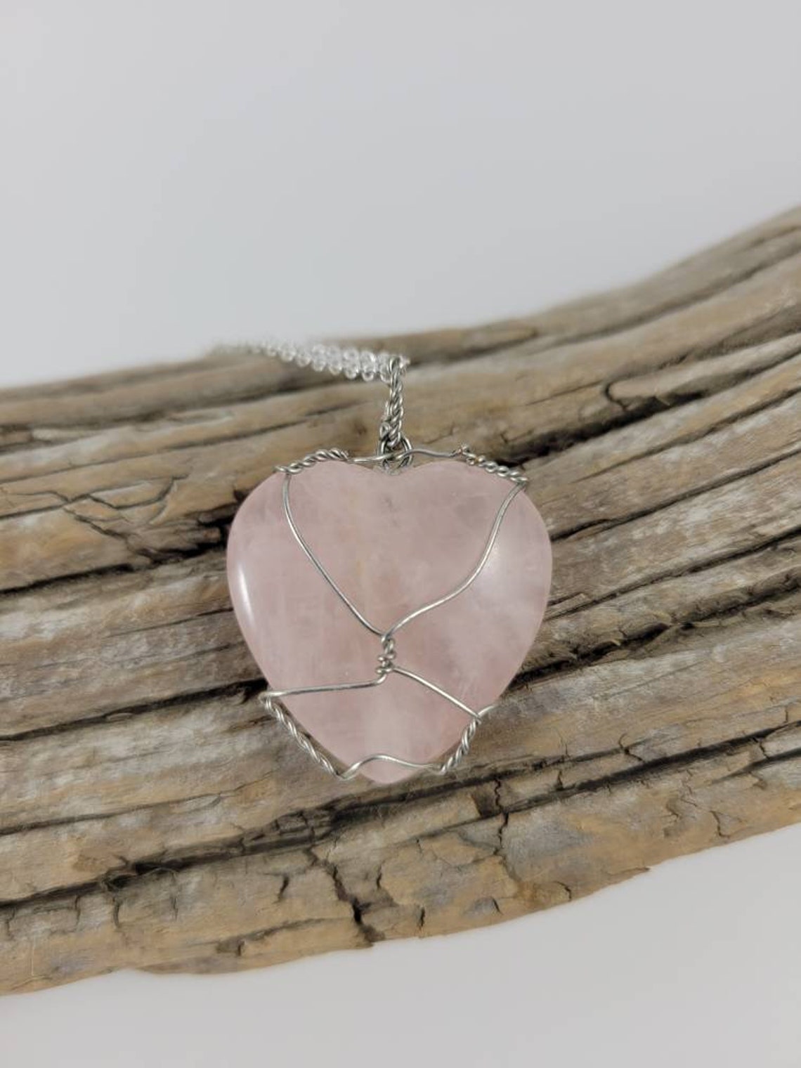 Heart Shaped Rose Quartz Crystal Wire Wrapped Necklace. Etsy