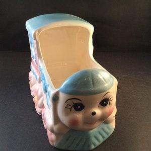 Vtg Kitsch Train Cradle Ceramic Vase Plante, Made in Japan