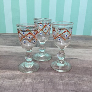 Vintage Handblown Cordial or Shot Glasses with hand painted flowers