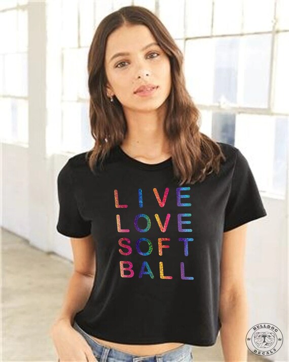 Live Love Softball Holographic Rainbow Crop