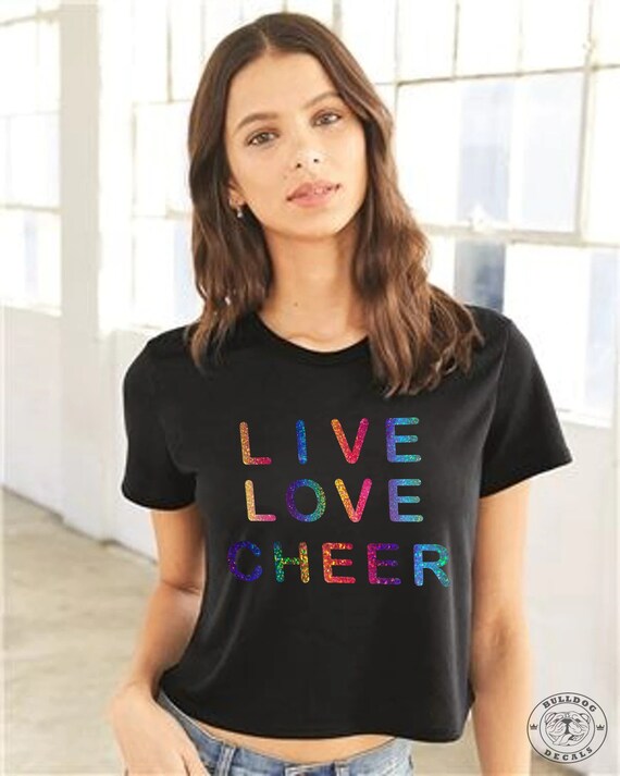 Live Love Cheer Holographic Rainbow Crop