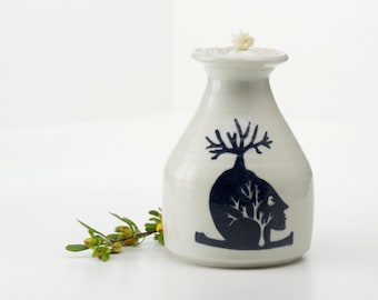 Oil Burner Ceramic Lamp, citronella mozzie repellant, hand thrown & decorated white stoneware pottery, handmade lamp, scented oil light