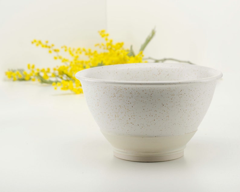 Hand thrown ceramic bowl, serving bowl, smudge bowl, stoneware pottery, speckled satin white glaze image 1