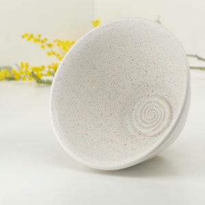 Hand thrown ceramic bowl, serving bowl, smudge bowl, stoneware pottery, speckled satin white glaze image 2