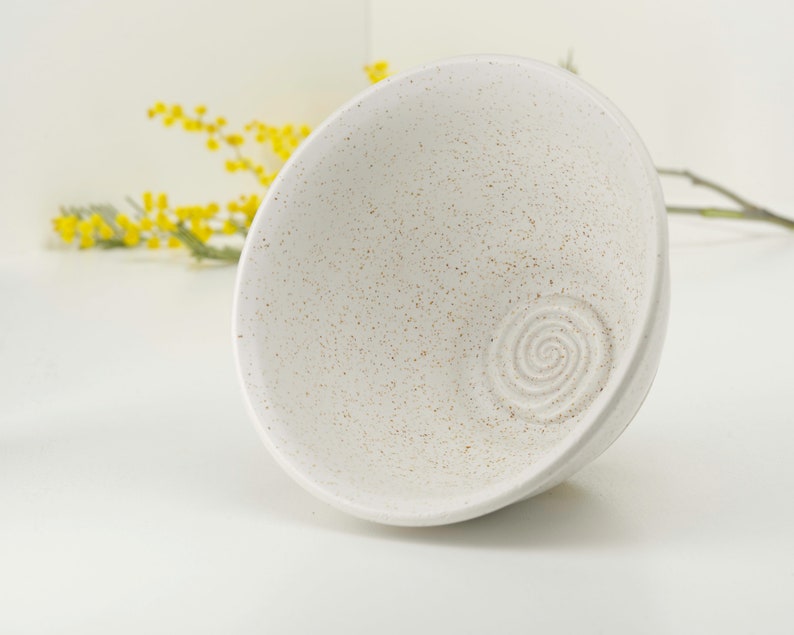 Hand thrown ceramic bowl, serving bowl, smudge bowl, stoneware pottery, speckled satin white glaze image 2