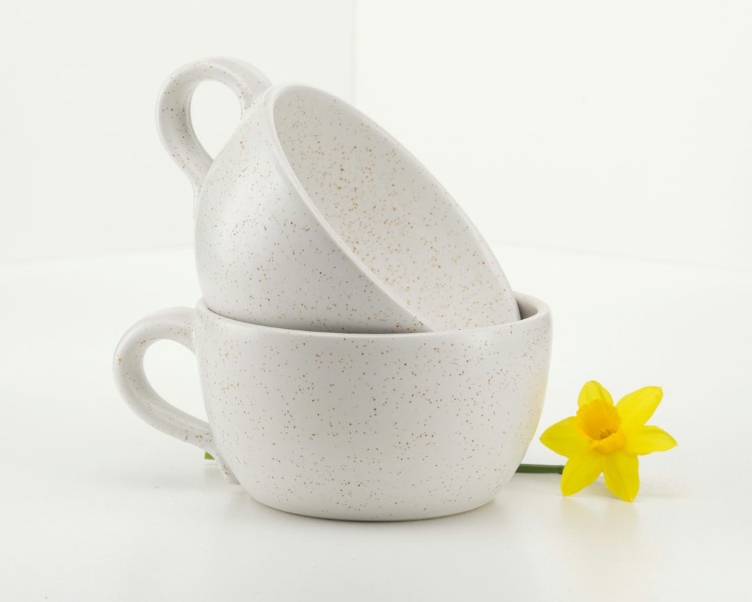 Pair of Ceramic Soup Mugs, Hand Thrown Stoneware Pottery Cups With