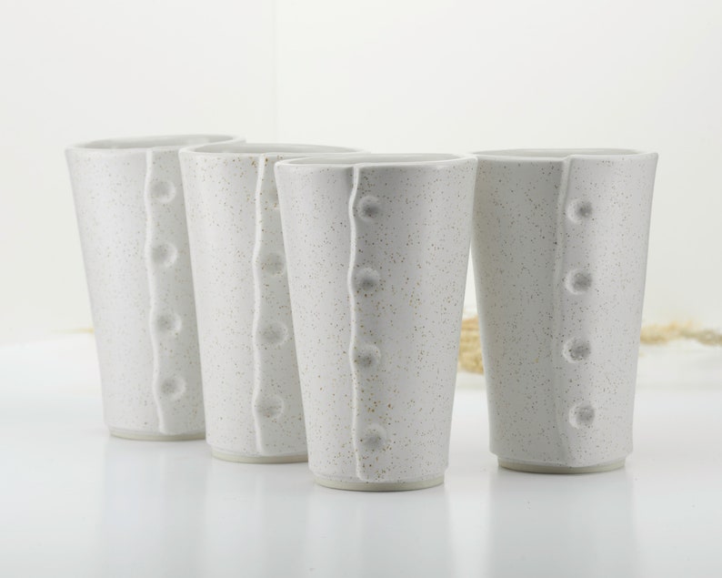 Tumblers, set of 4. Hand made stoneware with speckled white glaze image 1