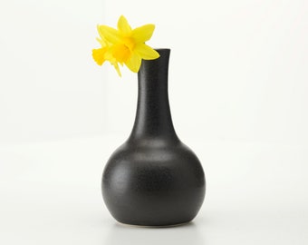 Black satin bud Vase, hand thrown ceramic stoneware pottery