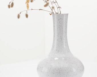 Vase, white on speckled buff, hand thrown ceramic stoneware flower stem, bud vase