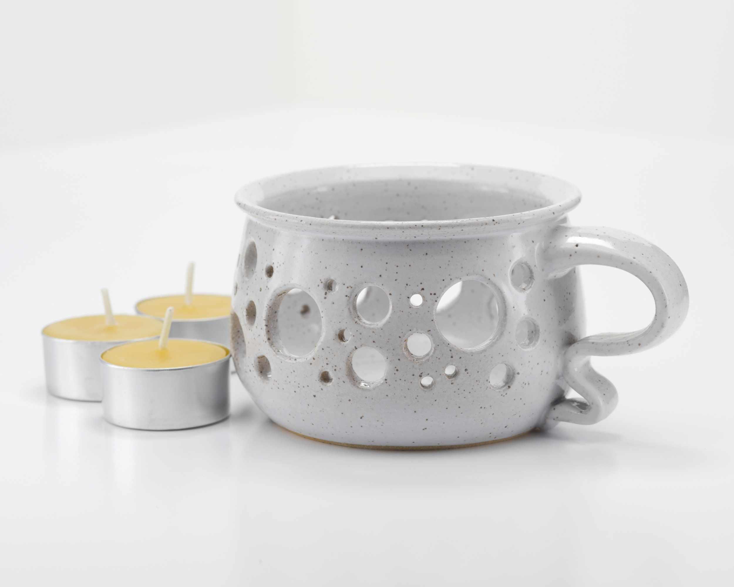 support de bougie lumière thé, support thé en céramique blanche fait à la main, cône d'encens poterie grès, bougies naturelles cire