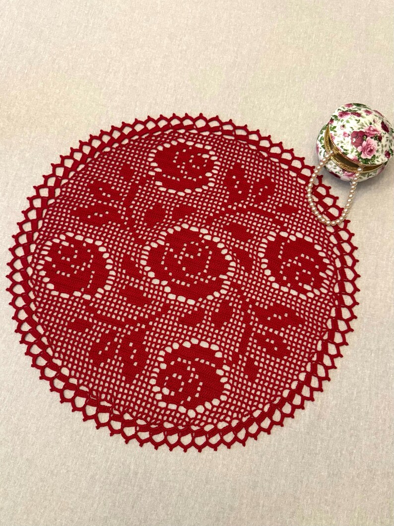 Red Roses Handmade Design Crochet Lace of Red Roses, Handmade Gift for Mom, Unique Table Decor - Etsy