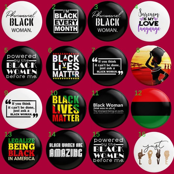 Mix & Match Button Pins , Black Girl Magic, Melanin, African American, 1.25 inch button, Black History Month, Pinback, 2.25 inch button