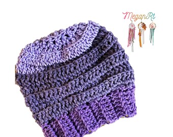 chapeau au crochet violet