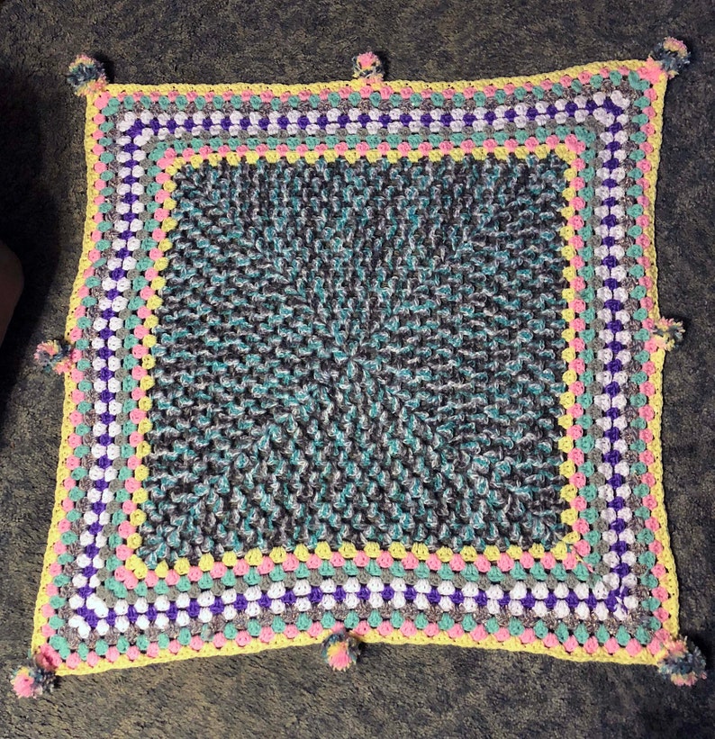 Crochet Granny Square Lap Blanket With Pom Poms Etsy Australia