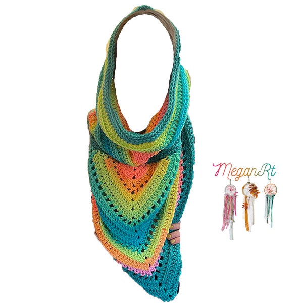 teal rainbow wild oleander hooded scarf