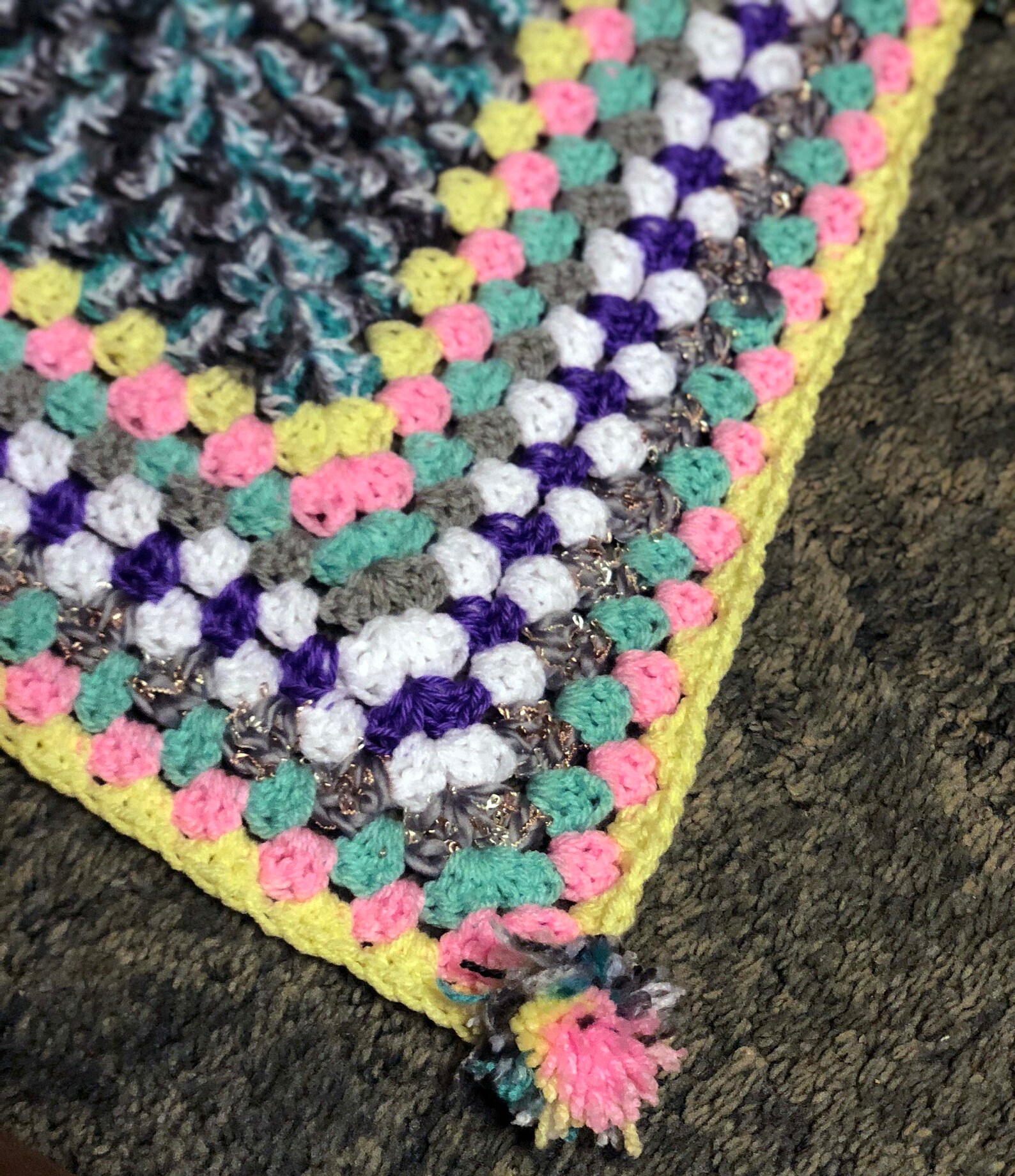 Crochet Granny Square Lap Blanket With Pom Poms Etsy Australia
