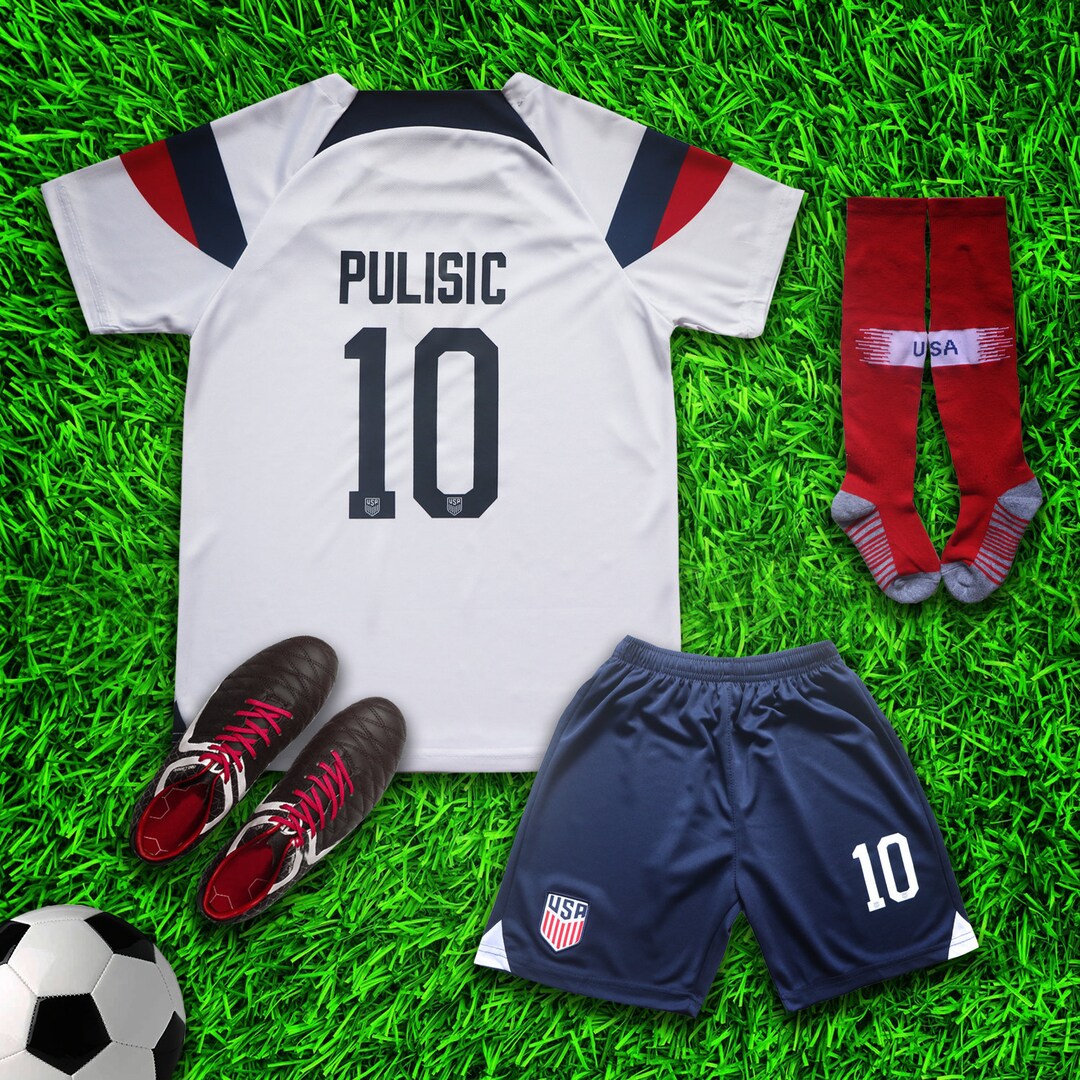 USA Pulisic 10 White Soccer Jersey & Shorts With Socks Set for Boys and