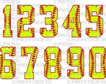Distressed Softball Number, Softball Font, PNG, Instant Digital Download, Sublimation Printable Design, Cricut & Silhouette Design, Clipart