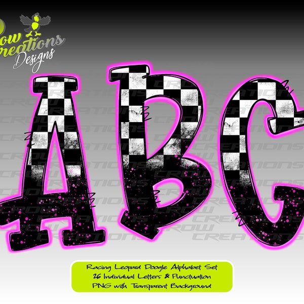 Checkered Neon Racing Bundle Font PNG, Race Doogle Font, Racing Checkered Flag Font, Racing Numbers, Digital Download, Racing PNG, DTF Race