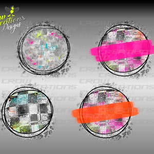May include: Four digital clipart images of checkered patterns with a black outline. Each image has a different coloured stripe across the centre. The stripes are pink, orange, blue, and green.