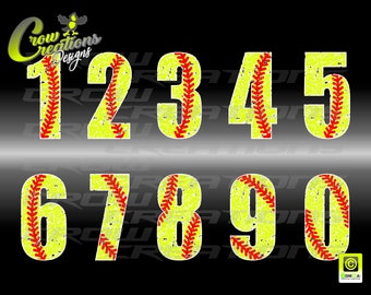 Softball Distress Number Font White Outline, Softball Number png, Softball png, Softball DTF png, DTF Softball Design, Softball Number Font