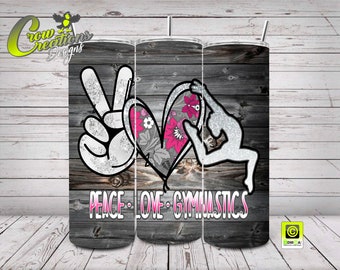 Peace Love Gymnastics Seamless 30oz Skinny Straight Tumbler, Sublimation Waterslide, Digital Design, Full Tumbler Wrap PNG, Digital Download