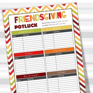 Friendsgiving Printable Potluck Sign-Up Sheet, EDITABLE, Microsoft Excel, 8.5x11, Thanksging, Holiday, print-from-home