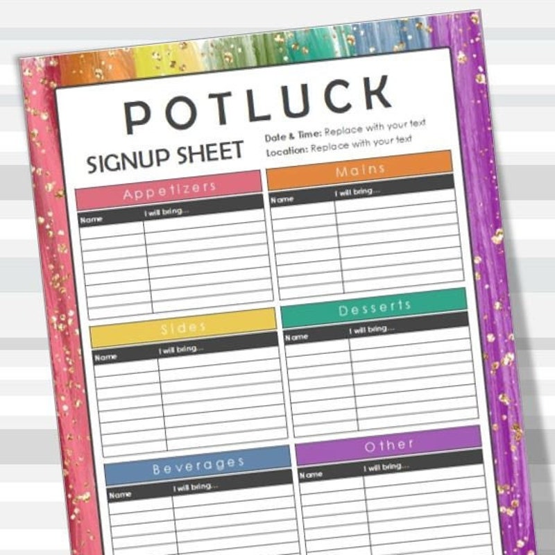 Signup Sheet for Potato Bar Etsy