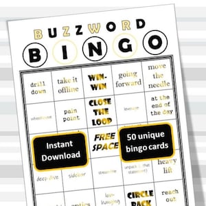 Buzzword Bingo printable cards, conference call, work meeting, print at home, 8.5x11 PDF, 50 cards
