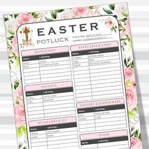 Easter Sunday Printable Potluck Sign-Up Sheet, 8.5x11 fillable PDF, religious, church, Christian, party, instant download, print from home