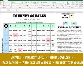 March Bracket Madness, Szablon programu Excel dotyczący kwadratów turniejowych, Automatyczne punktowanie, Edytowalna alternatywa dla drabinki, Turniej koszykówki uniwersyteckiej
