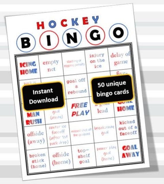 Hockey Bingo Printable Cards Party Game Print At Home Etsy Uk