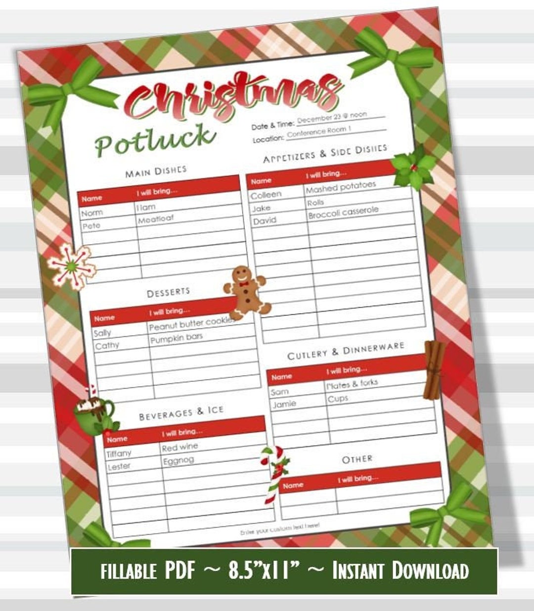 Christmas Potluck List Template Free