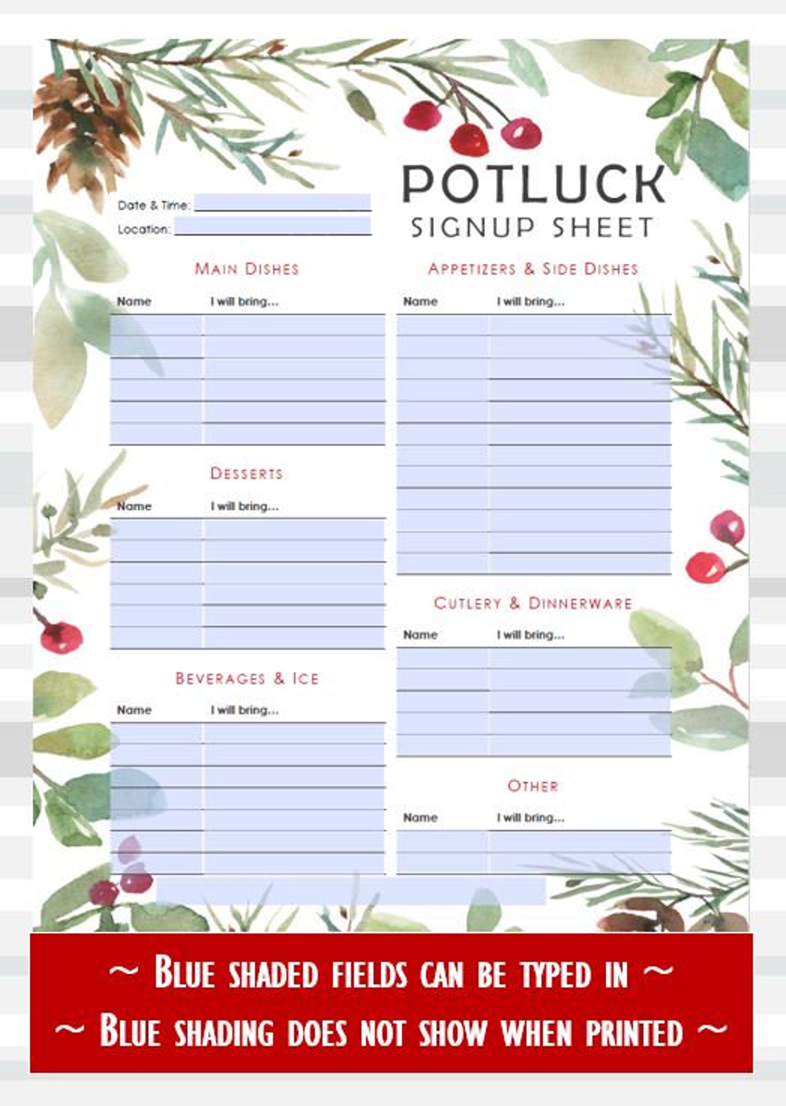 Fillable Potluck Sign Up Sheet My XXX Hot Girl