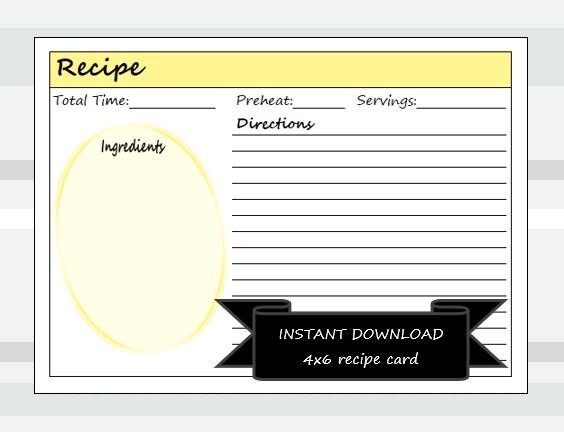 Colorful 4x6 Printable Recipe Card Template, Instant Download, Pink ...