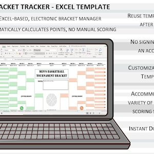March Bracket Madness Automatic Bracket Scoring Excel Template, Editable Bracket Manager, 2025 College Basketball Tournament