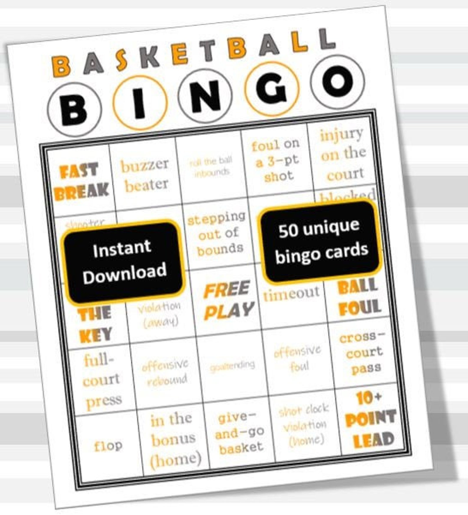 Basketball Bingo Printable Cards, Party Game, Print at Home, 8.5x11 PDF
