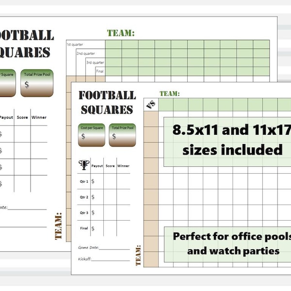 Football Squares Printable - Etsy
