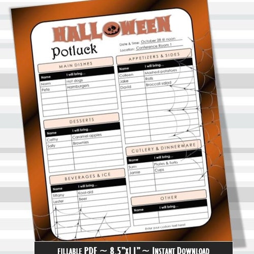 Thanksgiving Printable Potluck Sign-up Sheet 8.5x11 Fillable - Etsy