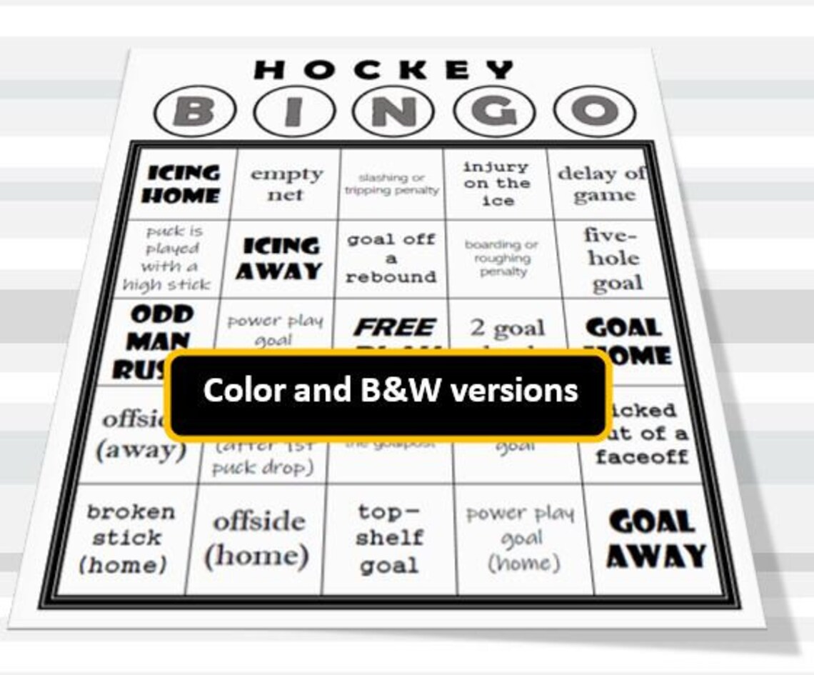 Hockey Bingo Printable Cards Party Game Print at Home | Etsy