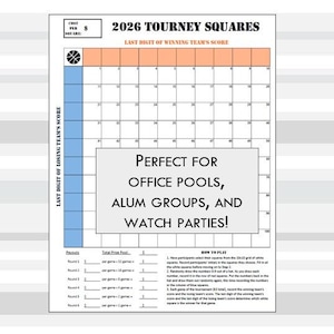 Printable Bracket Alternative: 2026 Tourney Squares, 8.5x11, Instant Download, March Basketball, Office Pool, let the madness begin