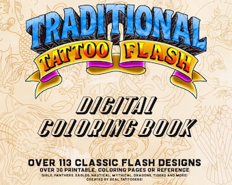 Traditional Tattoo Flash Digital Coloring Book