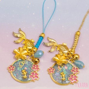 Cherry Blossom Goldfish Pond UV resin phone charm