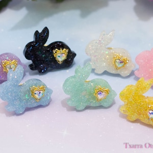 Crystal Heart Glitter Bunny UV resin rings