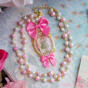 Pink Doll Portrait Cabochon Necklace