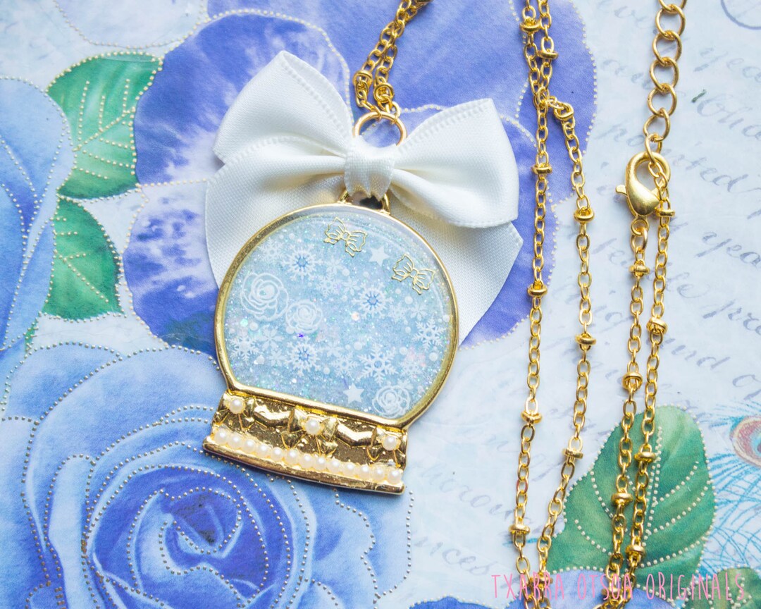 Blue Glitter Snow Globe UV Resin Necklace - Etsy