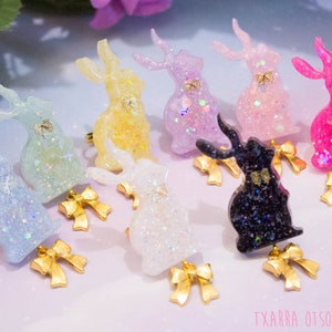 Bowtie Dangle Glitter Bunny UV resin rings